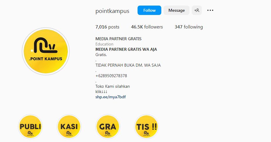 Tangkapan layar akun instagram @pointkampus