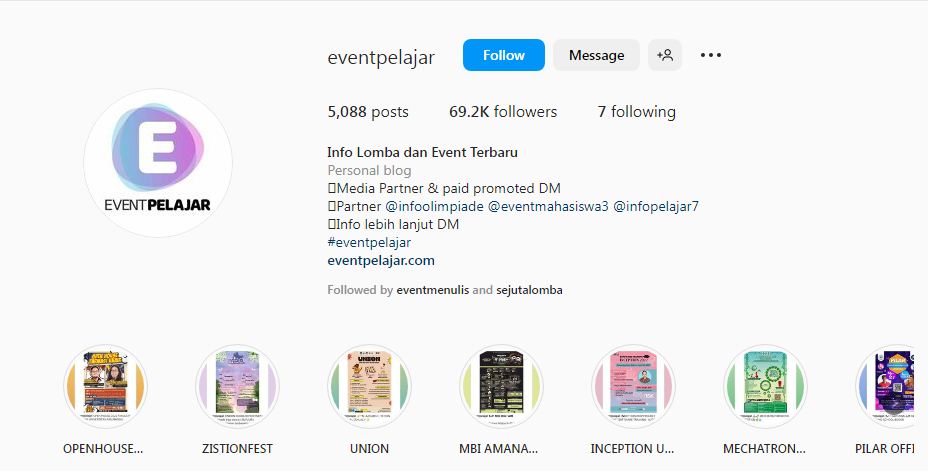Tangkapan layar akun instagram @eventpelajar 